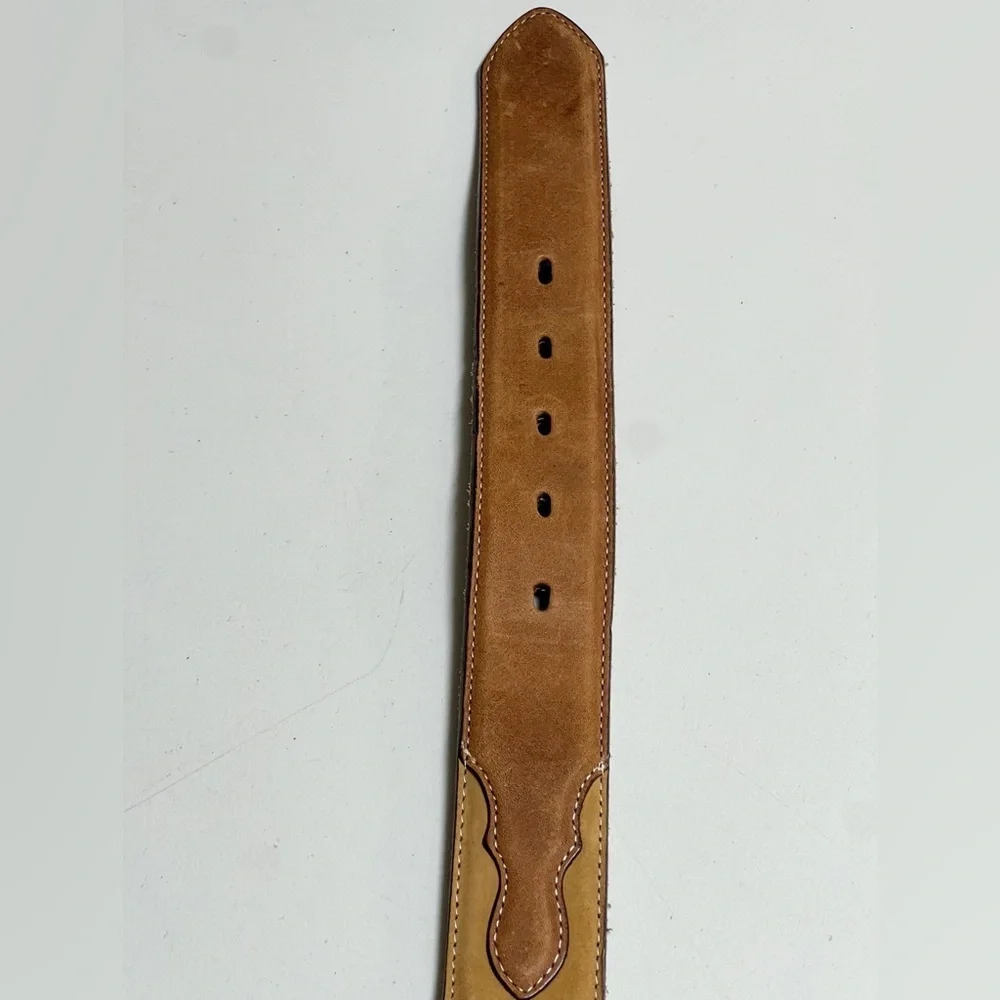 Tony Lama TwoTone Leather Silver Tone Concho Braided Accent Western Belt size 30